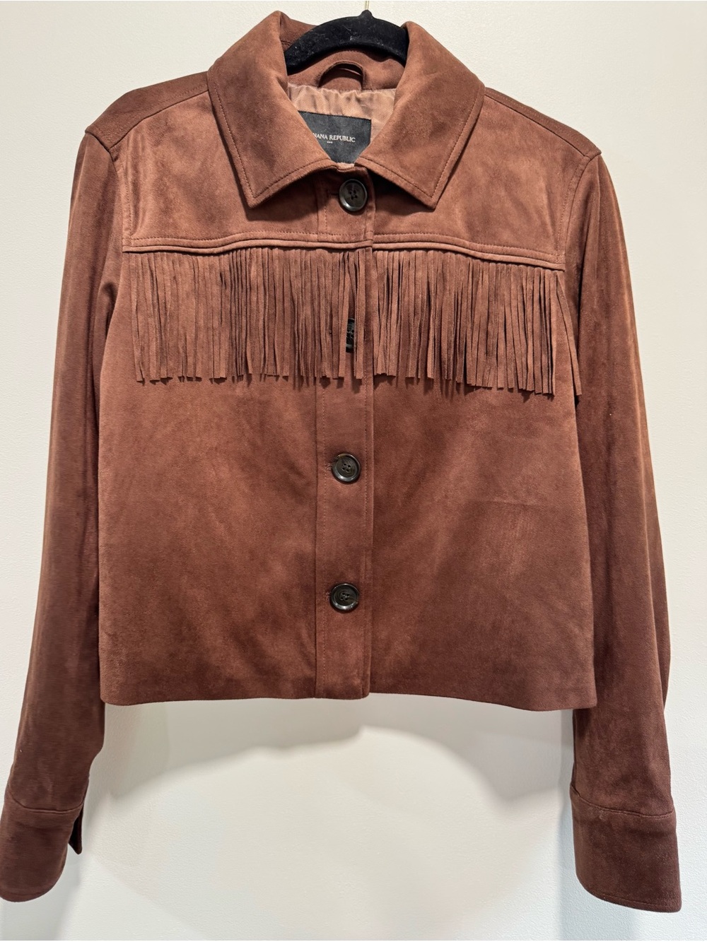 Banana Republic Faux Suede Fringe Western Jacket Brown Small